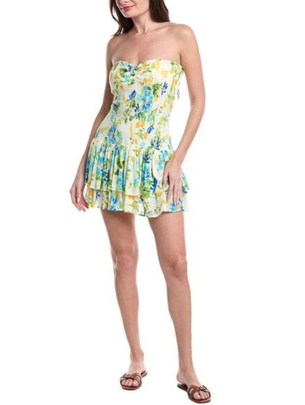 Pq Swim Womens Strapless Marie Ruffle Mini Dress Blue Sz M/L